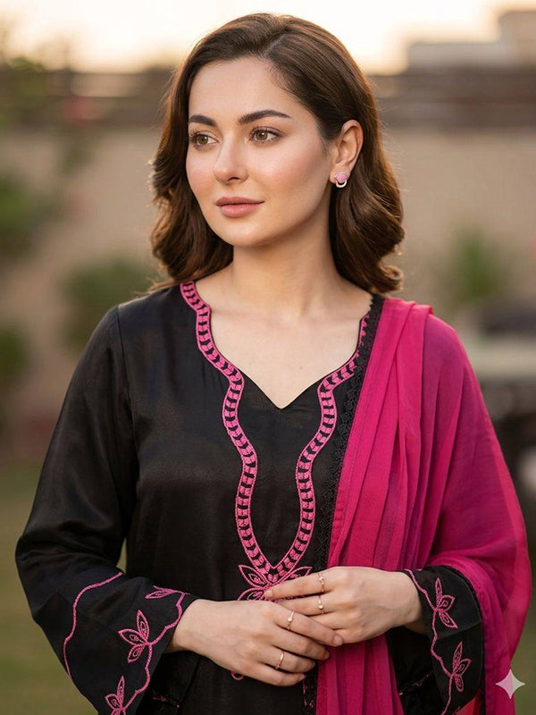Black Summer Co-Ord Set With Georgette Dupatta