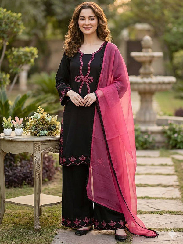 Black Summer Co-Ord Set With Georgette Dupatta