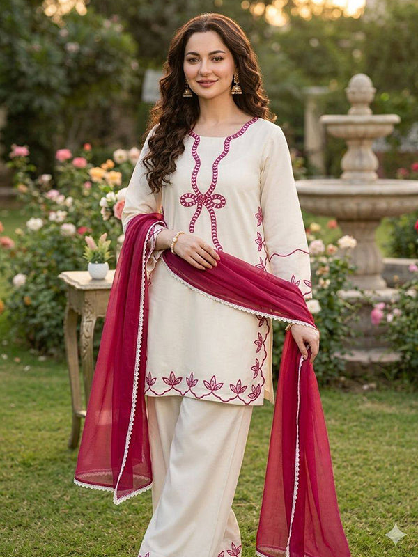 White Summer Co-Ord Set With Georgette Dupatta