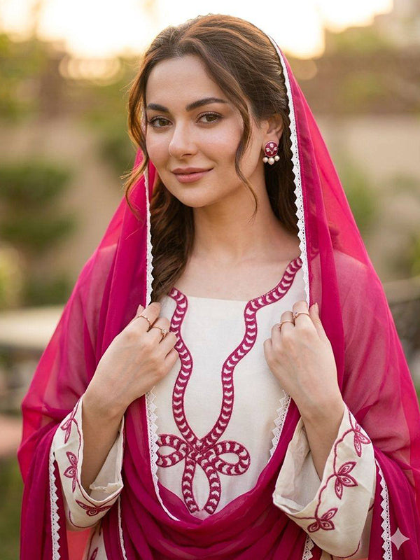 White Summer Co-Ord Set With Georgette Dupatta