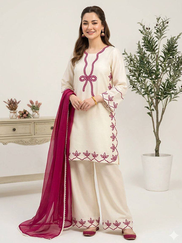 White Summer Co-Ord Set With Georgette Dupatta