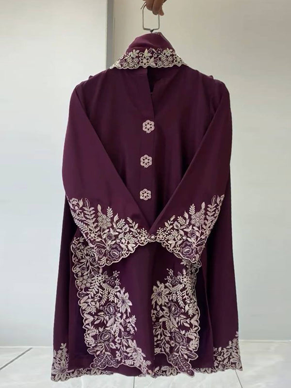 Wine Embroidery Work Crape Silk Pakistani Suit With Organza Dupatta