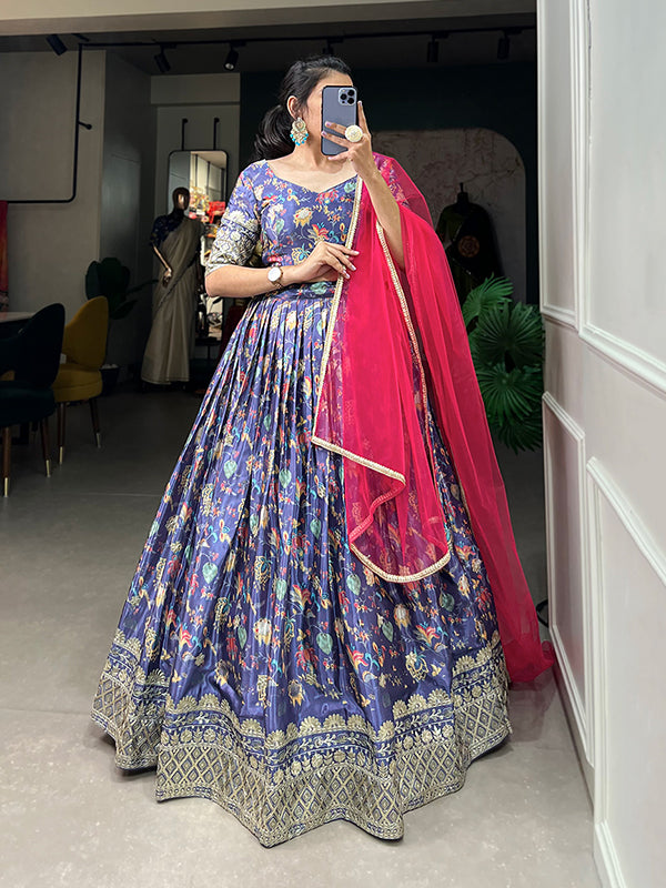 Lavender Chinon Silk Embroidered Lehenga Choli With Dupatta