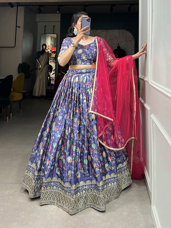 Lavender Chinon Silk Embroidered Lehenga Choli With Dupatta