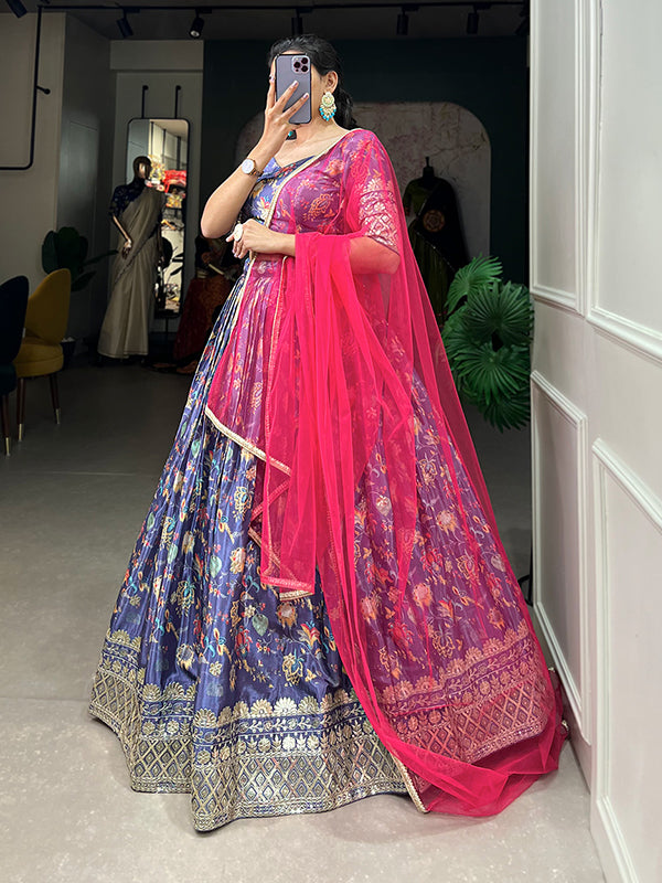 Lavender Chinon Silk Embroidered Lehenga Choli With Dupatta
