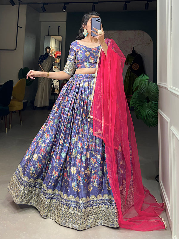 Lavender Chinon Silk Embroidered Lehenga Choli With Dupatta