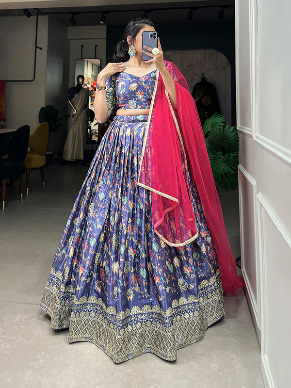 Lavender Chinon Silk Embroidered Lehenga Choli With Dupatta
