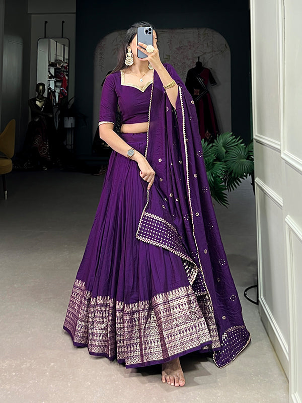 Dark Purple Chanderi Lehenga Choli With Dupatta