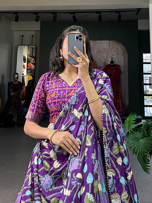 Lavender Tussar Silk With Patola Print Lehenga Choli With Dupatta
