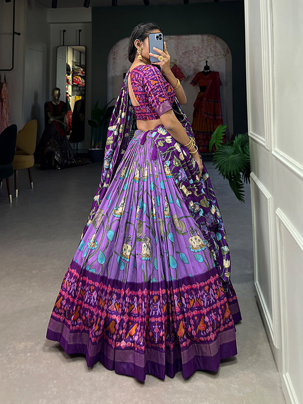 Lavender Tussar Silk With Patola Print Lehenga Choli With Dupatta