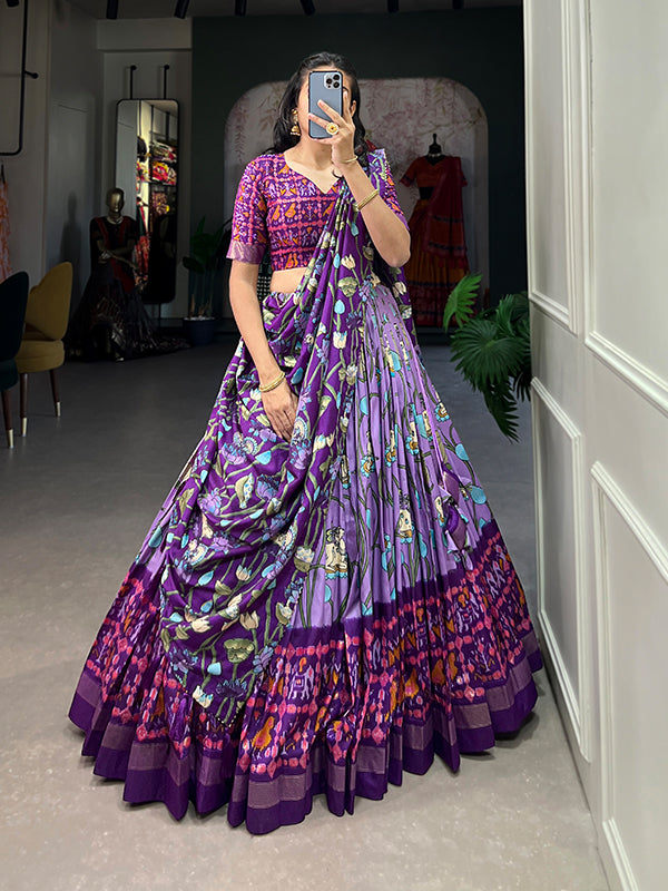 Lavender Tussar Silk With Patola Print Lehenga Choli With Dupatta