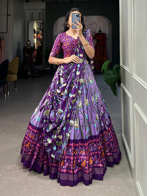 Lavender Tussar Silk With Patola Print Lehenga Choli With Dupatta