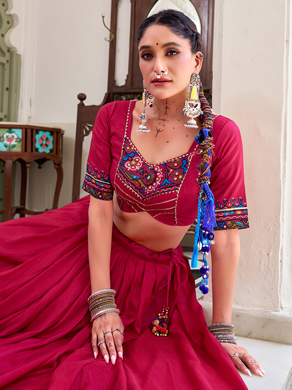 Pink Gamthi Print Tussar Silk Lehenga Choli With Dupatta
