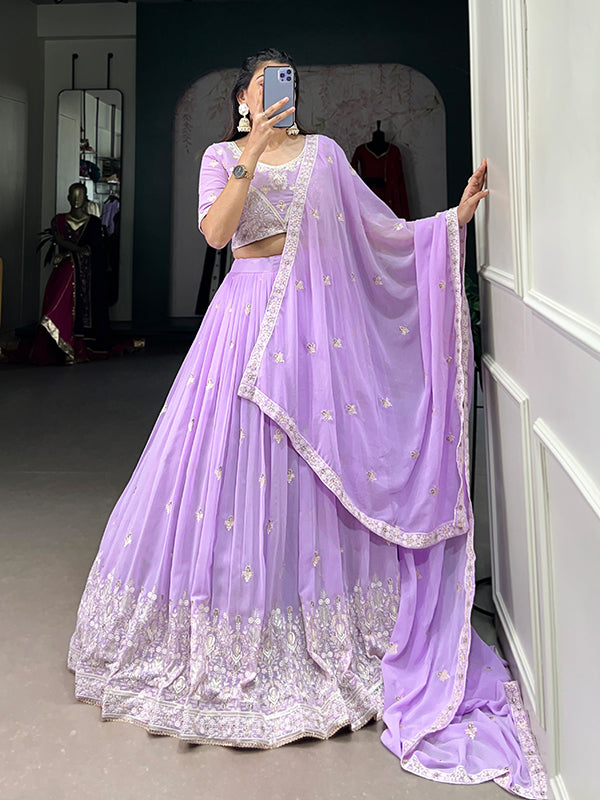 Lavender Georgette Embroidered Lehenga Choli With Dupatta