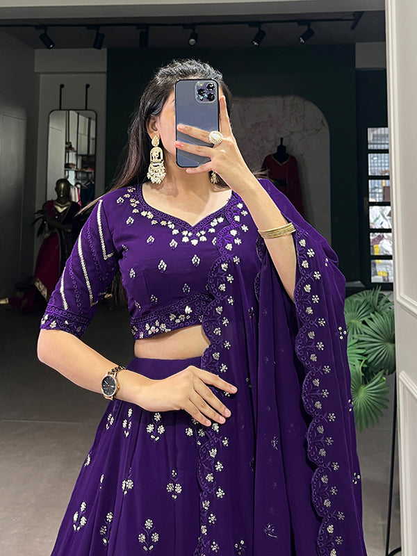 Purple Georgette With Sequins Embroidered Lehenga Choli