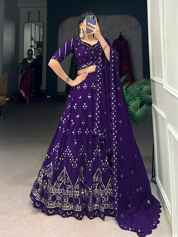 Purple Georgette With Sequins Embroidered Lehenga Choli