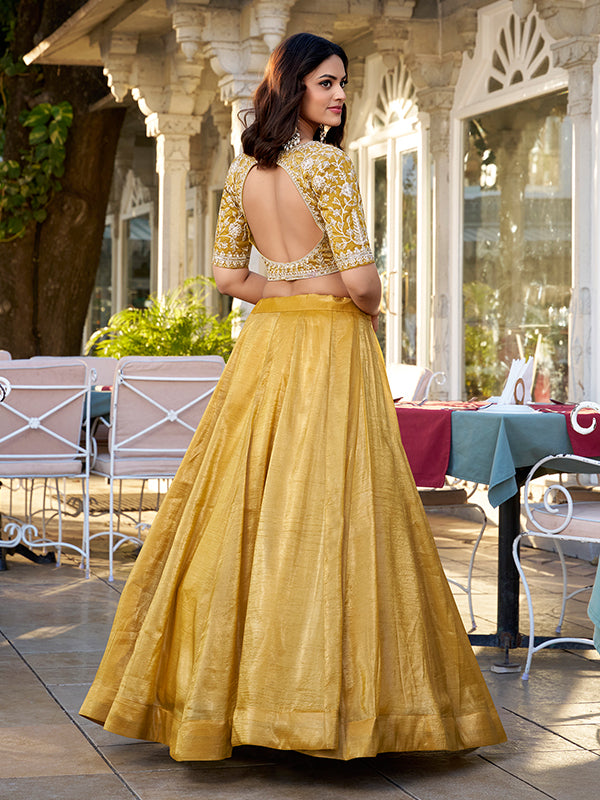 Mustard Sequins & Thread Work Lehenga Choli With Dupatta
