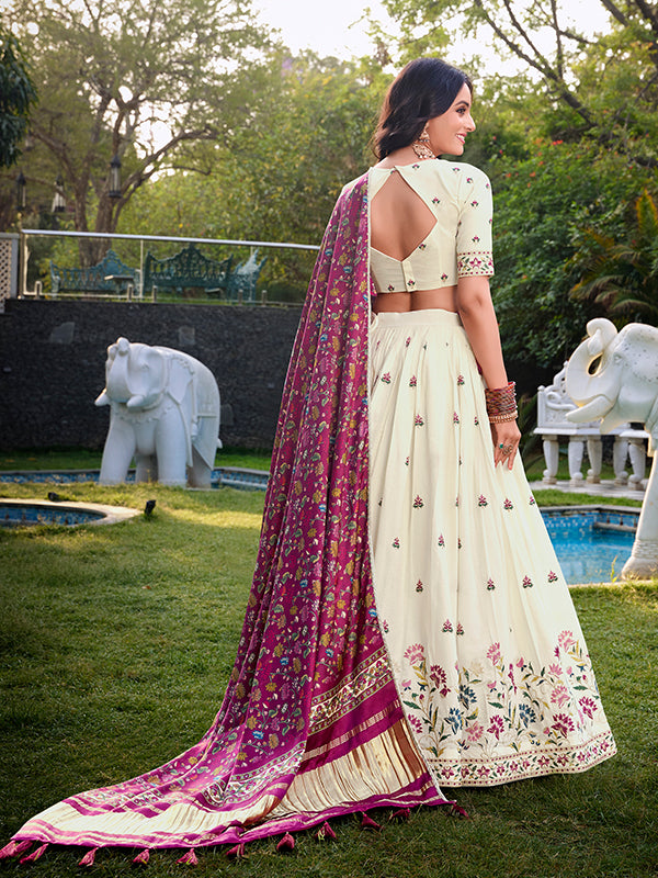 Off White Khadi Cotton Lehenga Choli With Pink Gaji Silk Dupatta