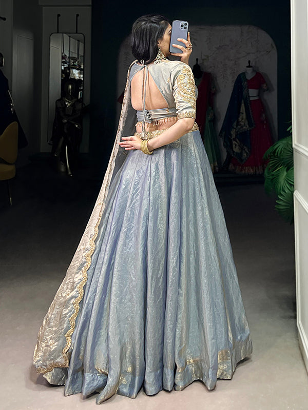 Sky Blue Sequins Thread Embroidery Work Lehenga Choli With Dupatta