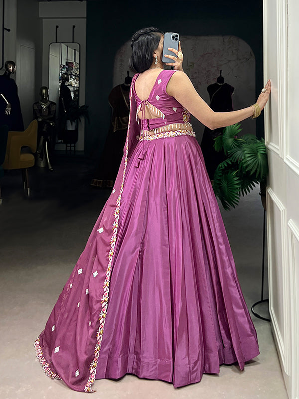 Pink Sequins Thread Embroidery Work Lehenga Choli With Dupatta