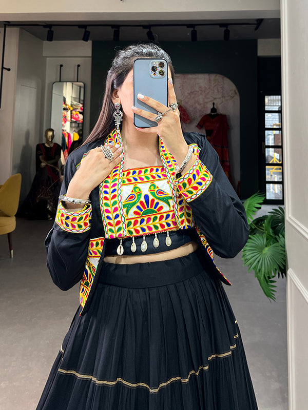 Black Pure Rayon Lehenga Choli With Gamthi Work Koti