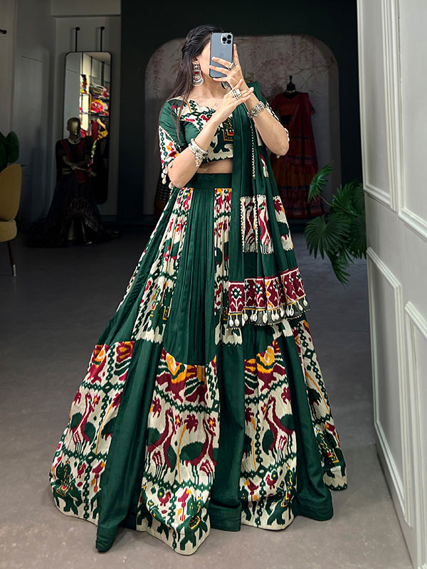 Green Printed Silk Rayon Lehenga Choli With Dupatta