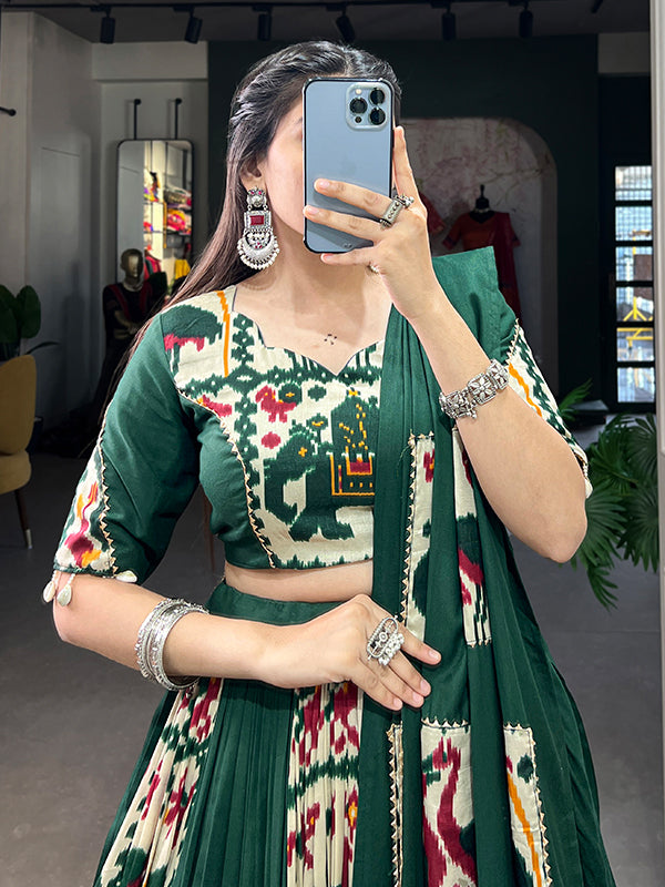 Green Printed Silk Rayon Lehenga Choli With Dupatta