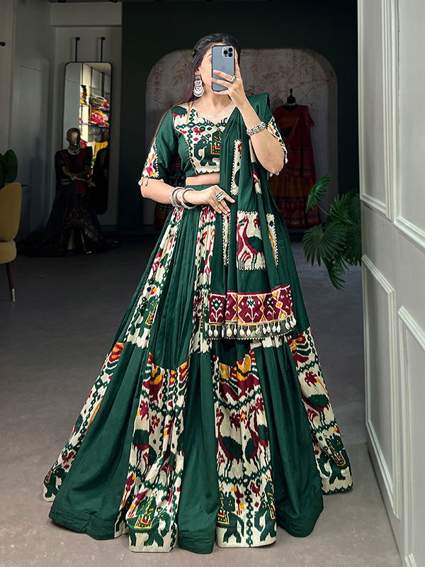 Green Printed Silk Rayon Lehenga Choli With Dupatta