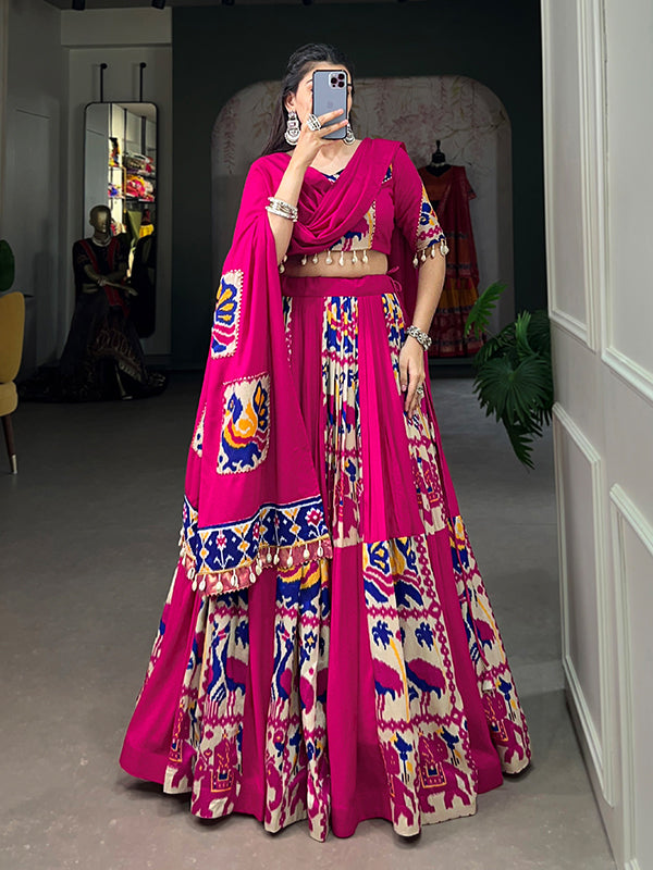 Pink Printed Silk Rayon Lehenga Choli With Dupatta