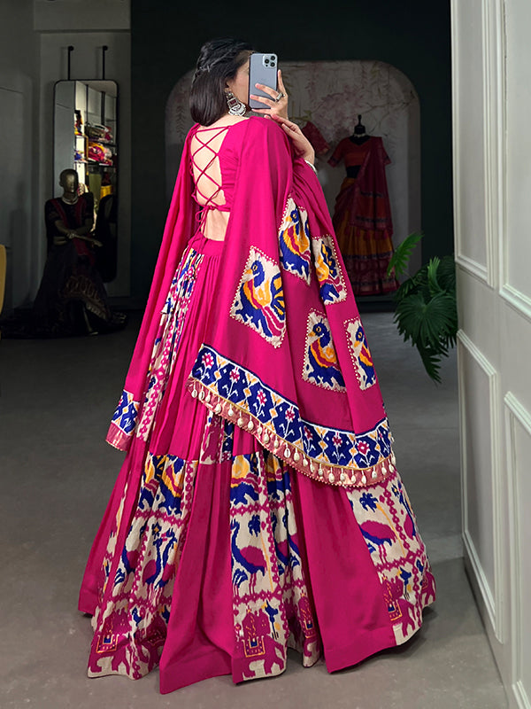 Pink Printed Silk Rayon Lehenga Choli With Dupatta
