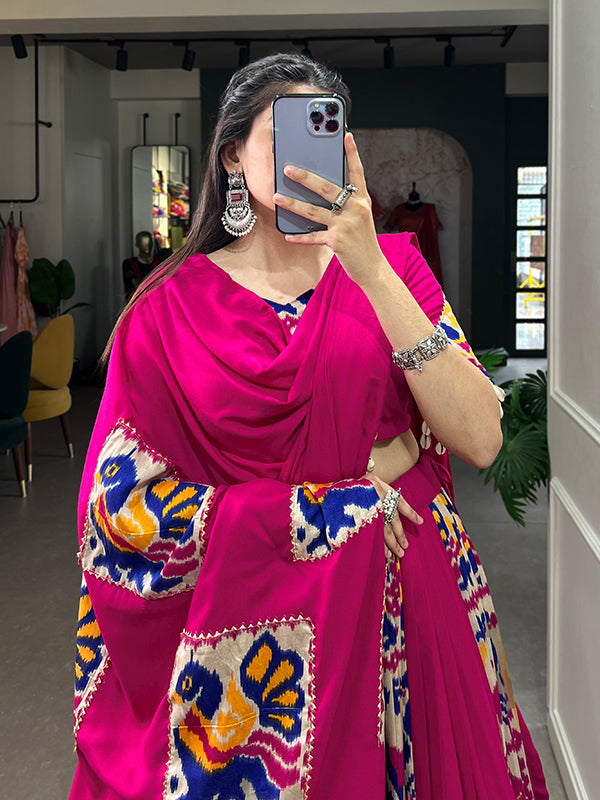 Pink Printed Silk Rayon Lehenga Choli With Dupatta