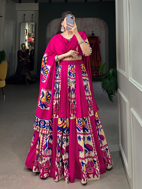 Pink Printed Silk Rayon Lehenga Choli With Dupatta