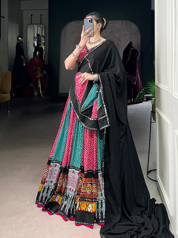 Pink Bandhej Print Pure Rayon Lehenga Choli With Dupatta
