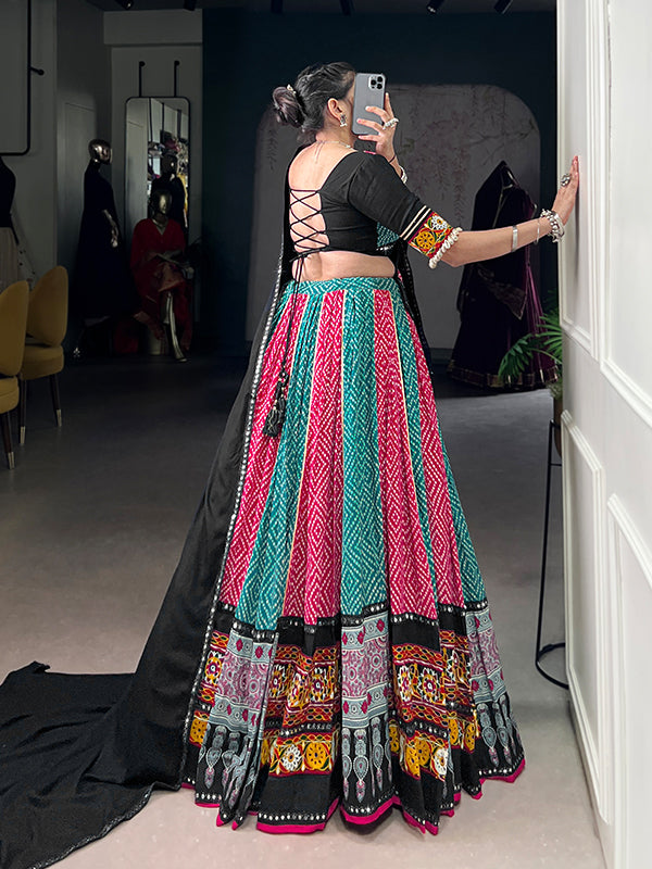 Pink Bandhej Print Pure Rayon Lehenga Choli With Dupatta