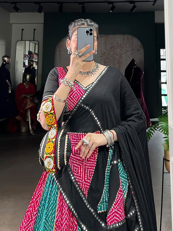 Pink Bandhej Print Pure Rayon Lehenga Choli With Dupatta