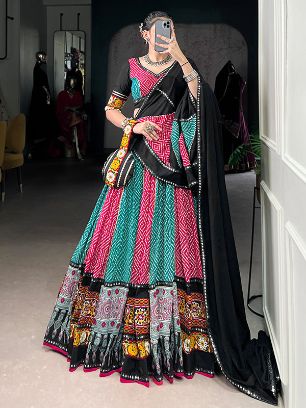 Pink Bandhej Print Pure Rayon Lehenga Choli With Dupatta