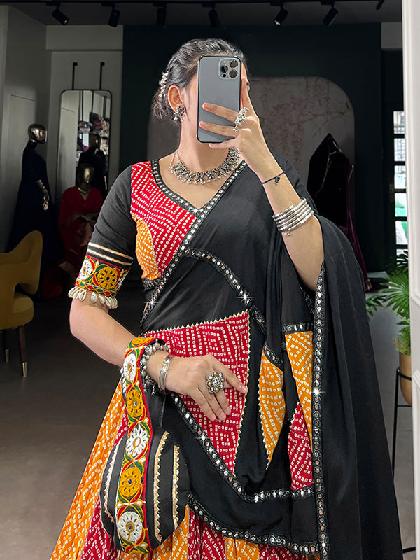 Yellow Bandhej Print Pure Rayon Lehenga Choli With Dupatta