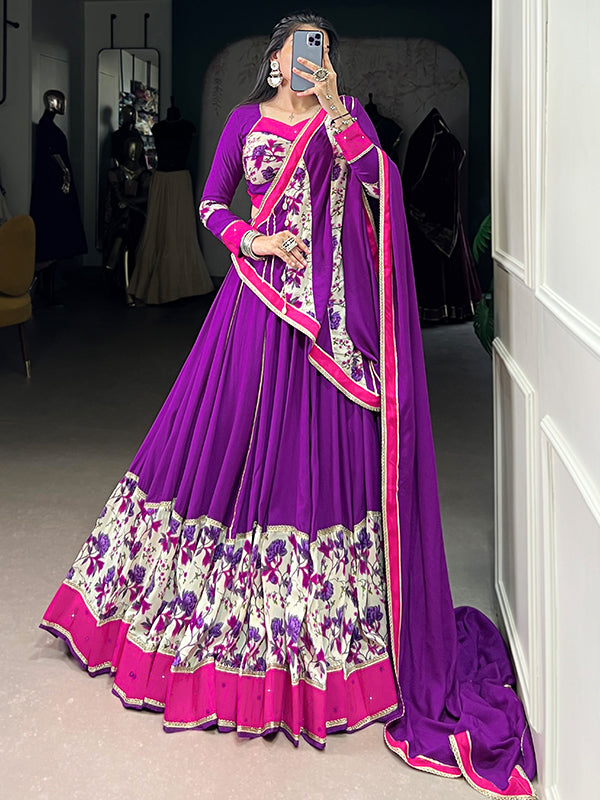 Purple Floral Pure Rayon Lehenga Choli With Dupatta