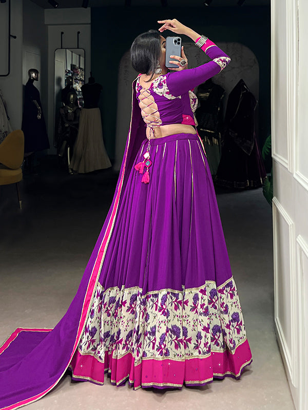 Purple Floral Pure Rayon Lehenga Choli With Dupatta