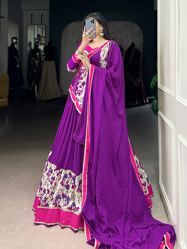 Purple Floral Pure Rayon Lehenga Choli With Dupatta