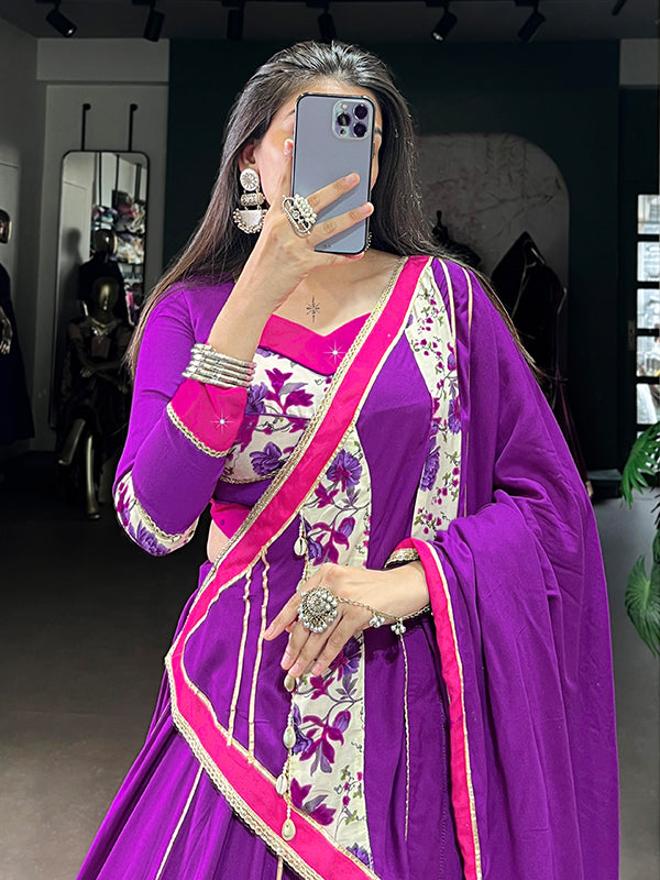 Purple Floral Pure Rayon Lehenga Choli With Dupatta