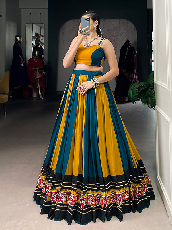 Mustard Yellow Gamthi Work Pure Rayon Lehenga Choli