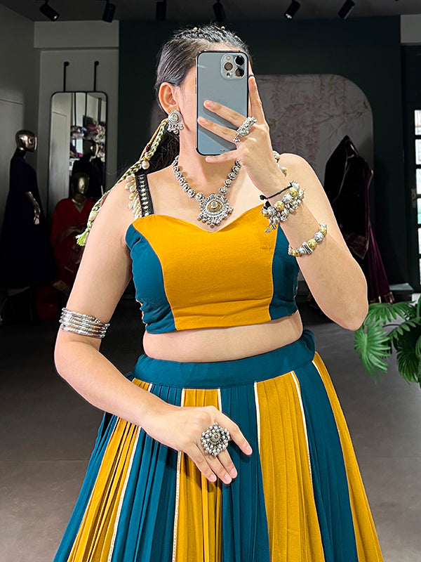 Mustard Yellow Gamthi Work Pure Rayon Lehenga Choli