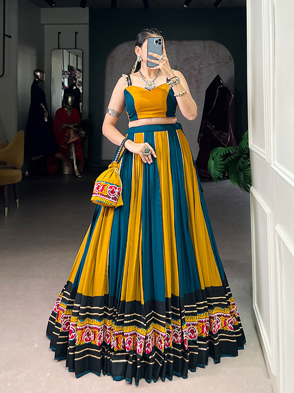 Mustard Yellow Gamthi Work Pure Rayon Lehenga Choli