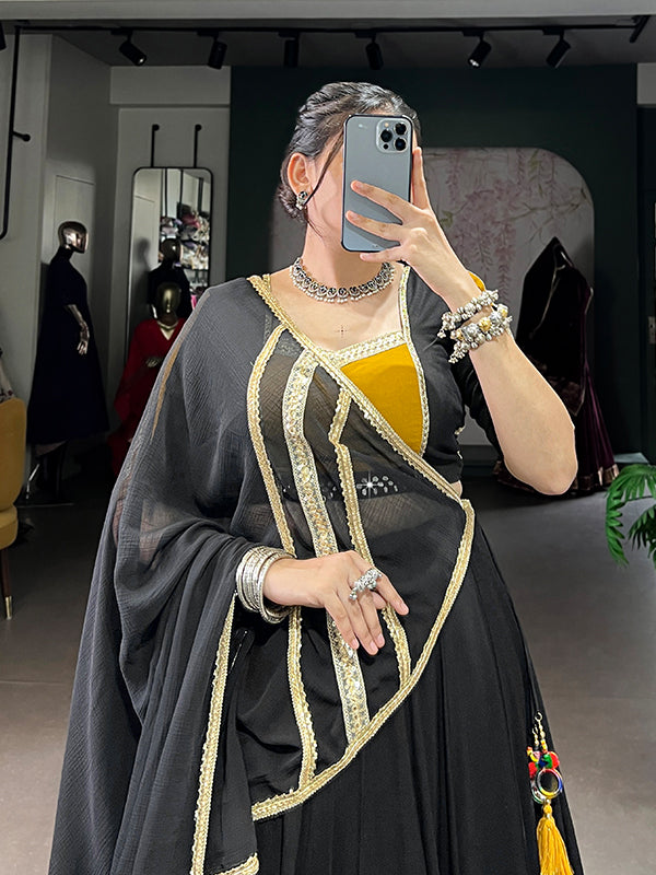 Black Sequins Lace Rayon Lehenga Choli With Dupatta
