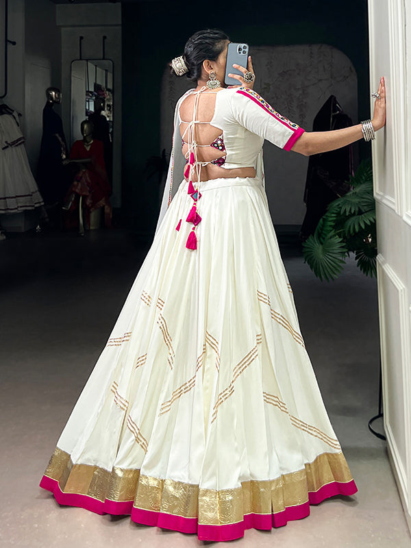 White Embossed Design Pure Rayon Lehenga Choli With Dupatta