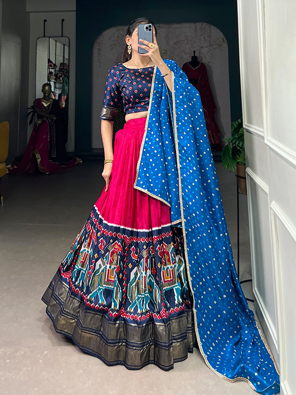 Blue & Pink Patola Print Lehenga Choli With Dupatta