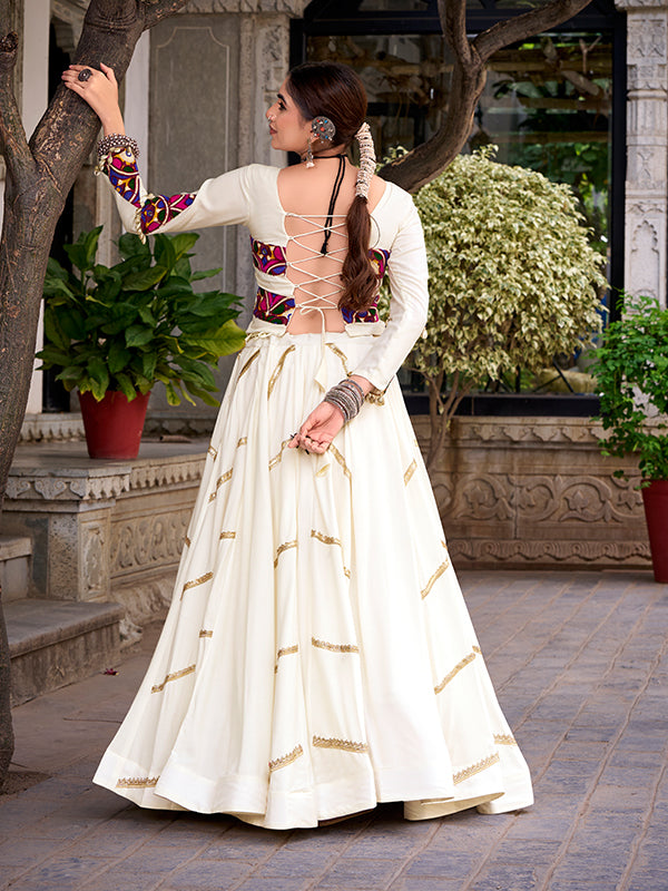 White Mirror Gamthi Work Top With Sequins Lace Touch Up Pure Rayon Lehenga