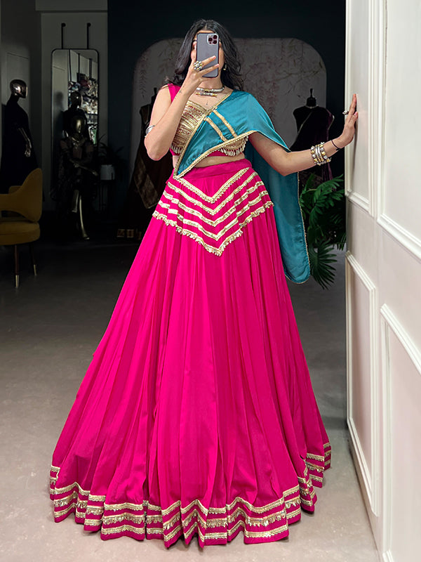 Pink Sequin Work Rayon Lehenga Choli With Dupatta