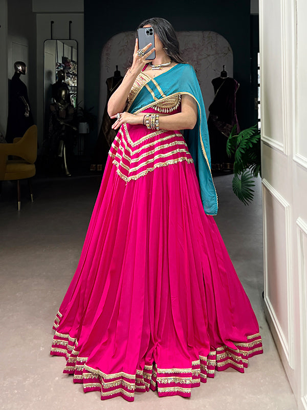 Pink Sequin Work Rayon Lehenga Choli With Dupatta